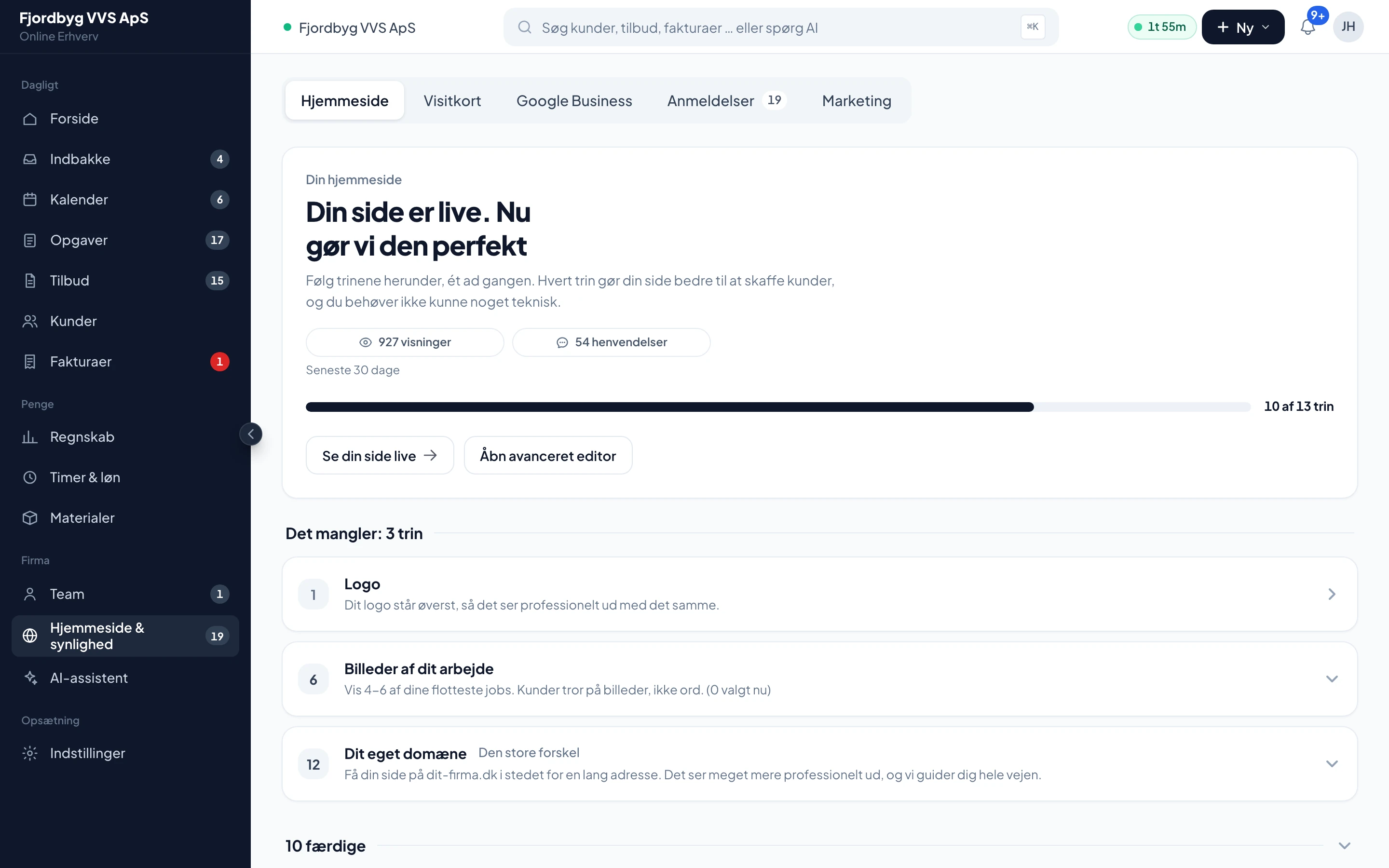 Redigering af firmaets hjemmeside i appen