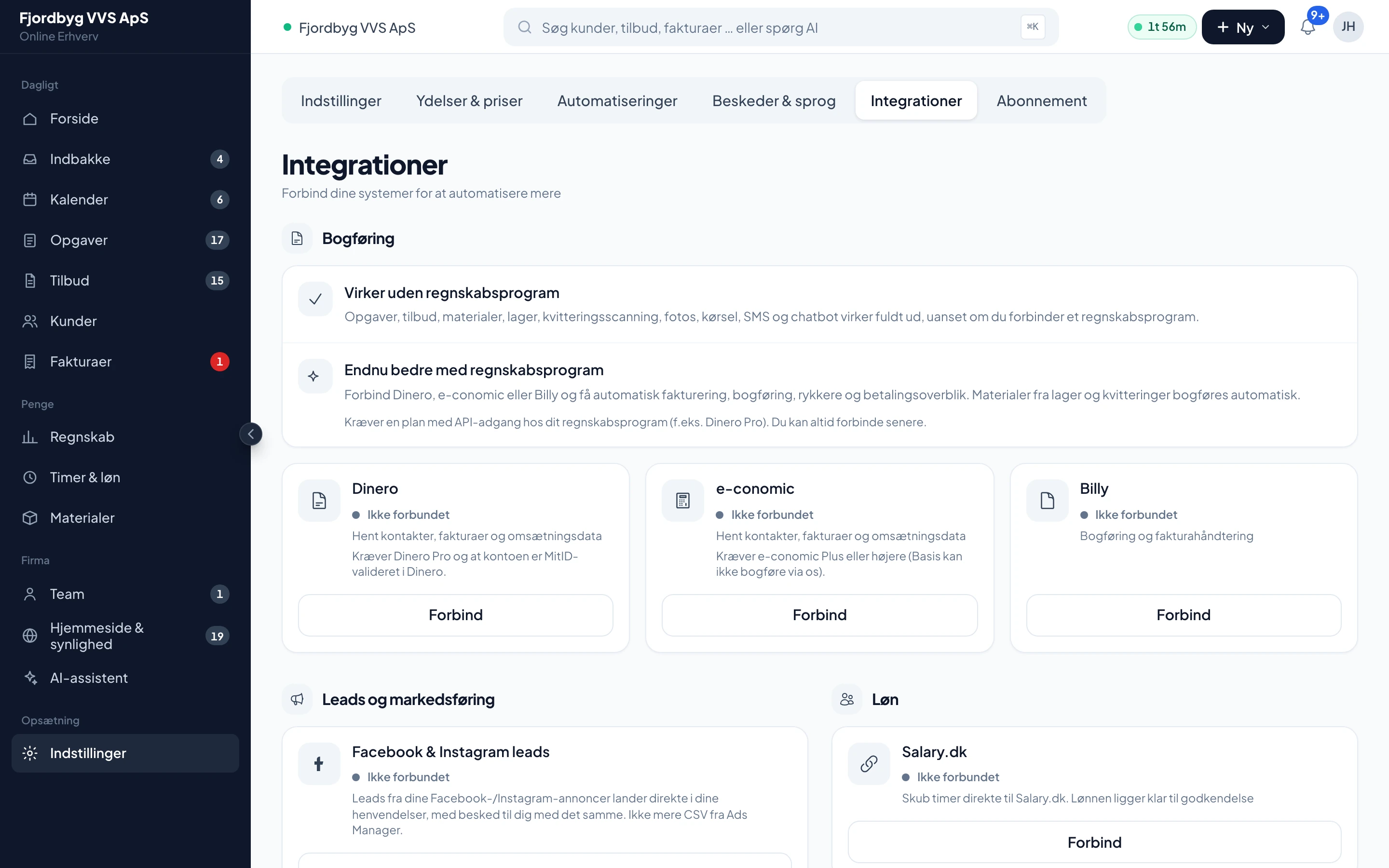 Oversigt over integrationer med regnskab, løn og andre forbindelser