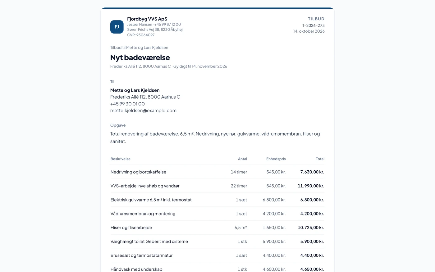 Kundens tilbud på mobilen med tilvalg og knap til at godkende