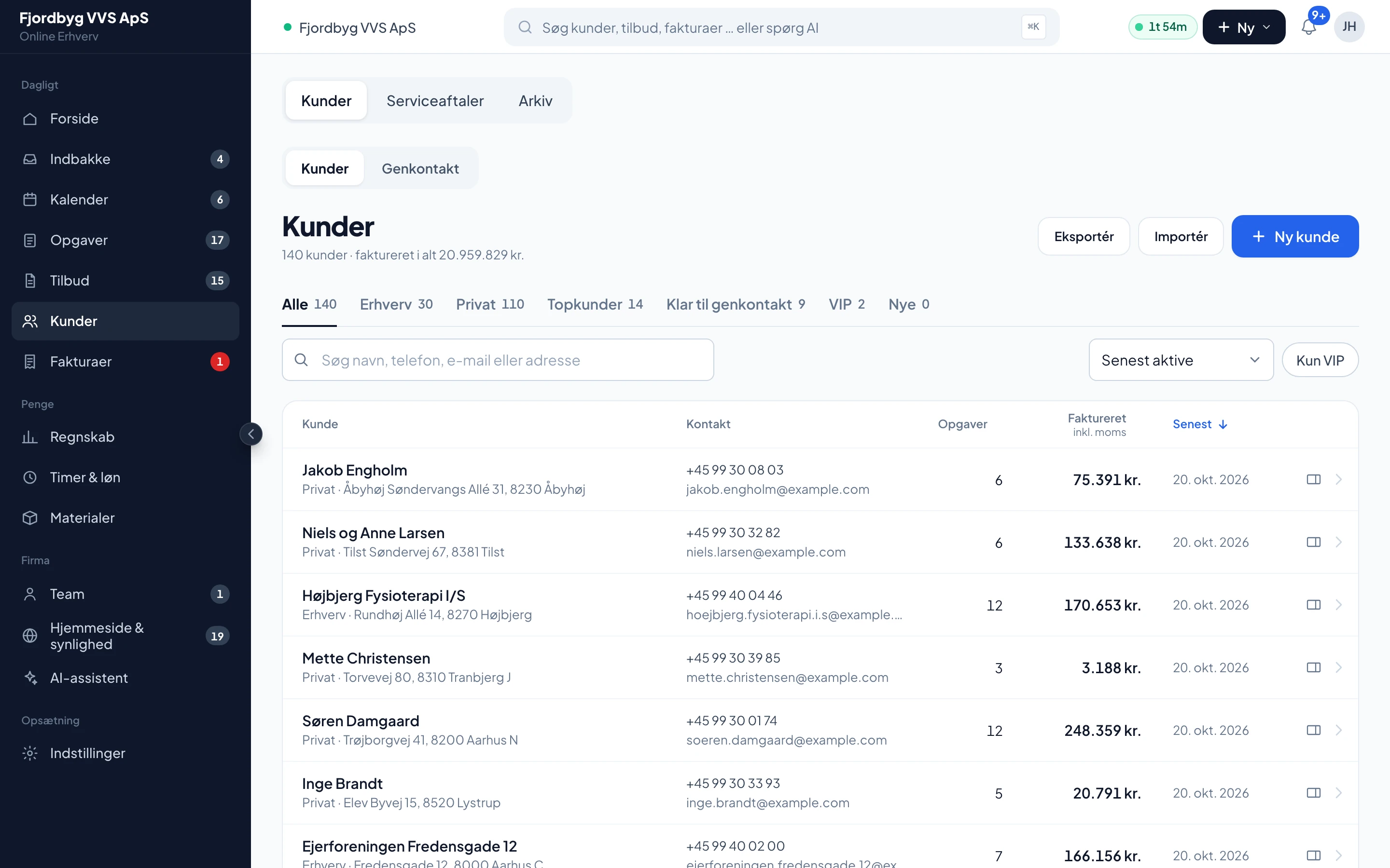 Kundeliste med private kunder og erhvervskunder
